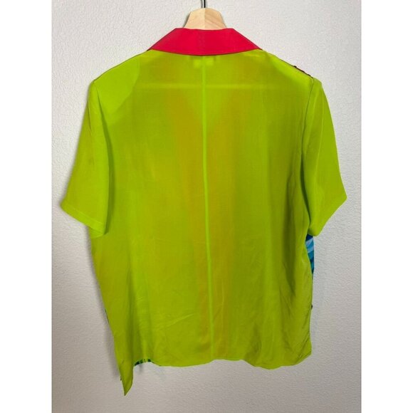 Diane Gilman Silk Blouse Top Size Large Sequin Tropical Dolphin Colorful - Picture 10 of 12